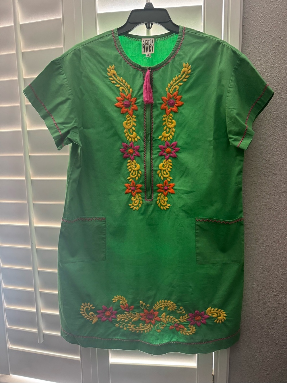 Sister Mary Green Embroidered Mini Dress